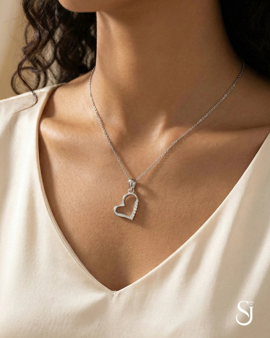 Graceful Open Heart Solitaire Necklace – 925 Sterling Silver