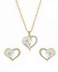 Silvonar 925 Sterling Silver Heart & Mother-of-Pearl Flower Jewelry Set – Romantic Necklace and Earrings