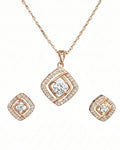 Silvonar Gold Plated 925 Sterling Silver Radiant Square Halo Jewelry Set – Pendant Necklace & Stud Earrings