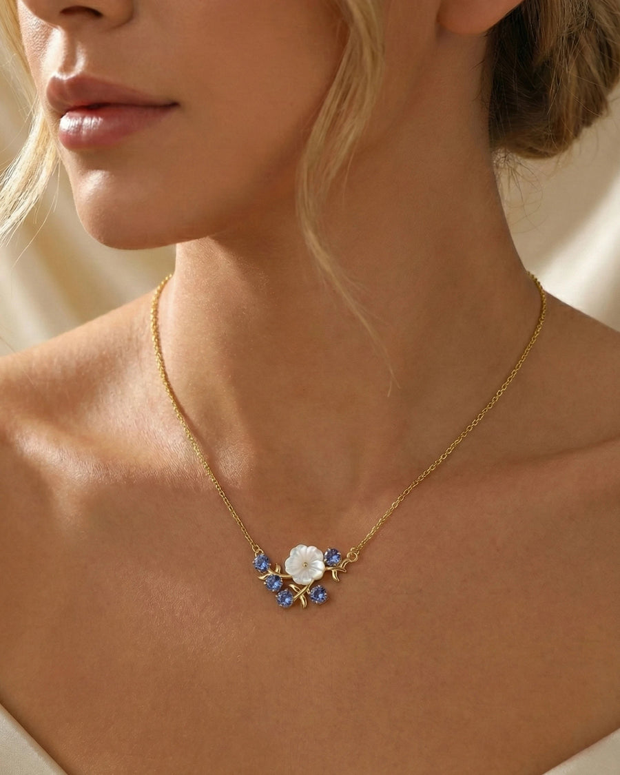 Blooming Pearl & Tanzanite Azure Necklace – 925 Sterling Silver
