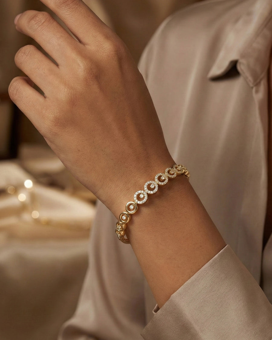 Imperial Crescent Halo Bangle – 925 Sterling Silver