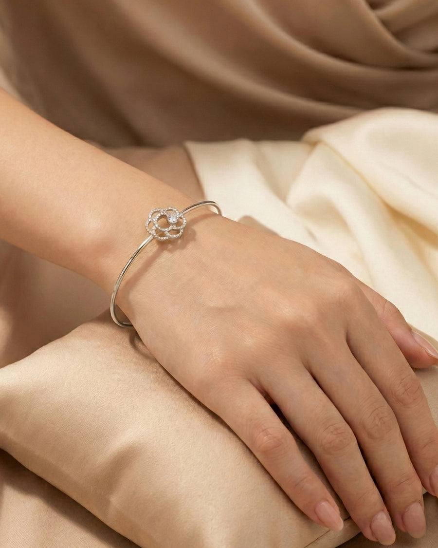 Midnight Rose Filigree Bangle – 925 Sterling Silver