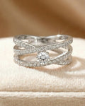 Eternal Brilliance Cross-Path Solitaire Ring – 925 Sterling Silver