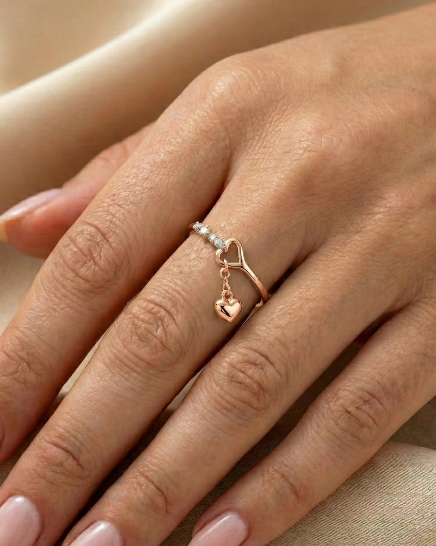 Eternal Love Dangle Heart Ring – 925 Sterling Silver