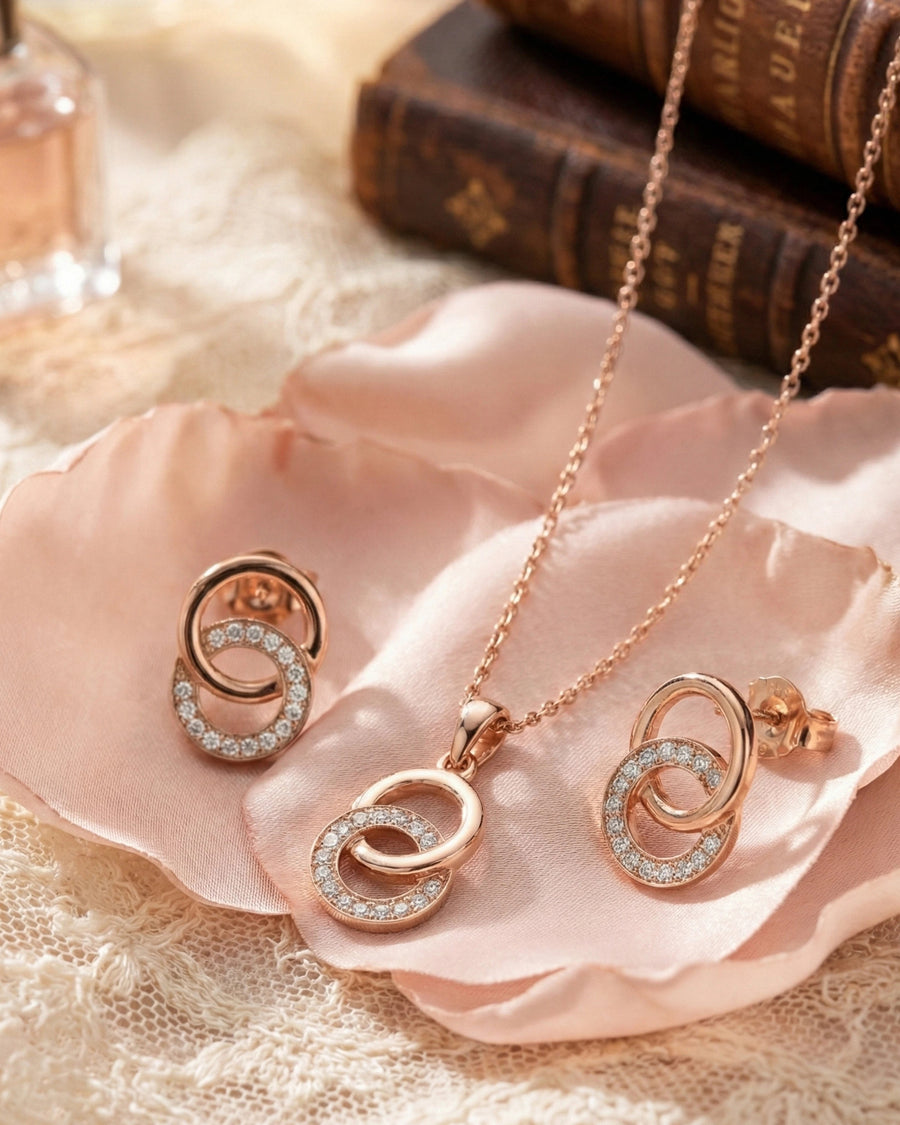 Silvonar 925 Sterling Silver Jewelry Set – [Interlocking Eternal Circles Design]