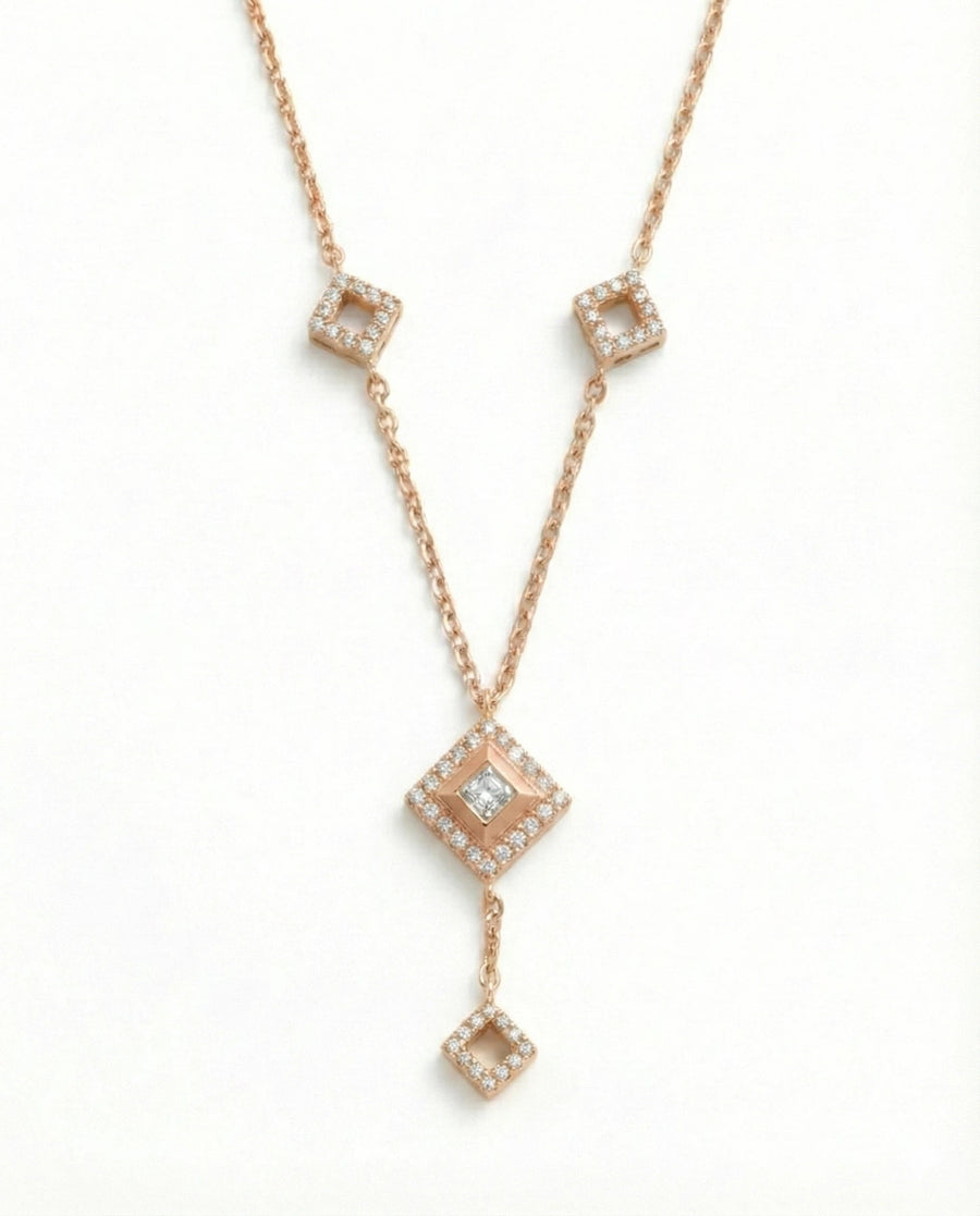 Imperial Geometric Diamond-Drop Necklace – 925 Sterling Silver