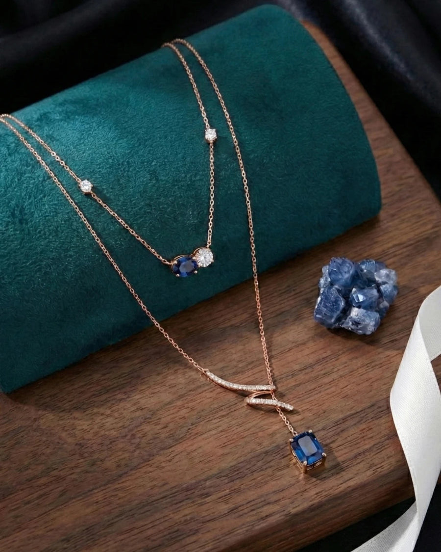 Azure Serenity Double-Layer Necklace – 925 Sterling Silver