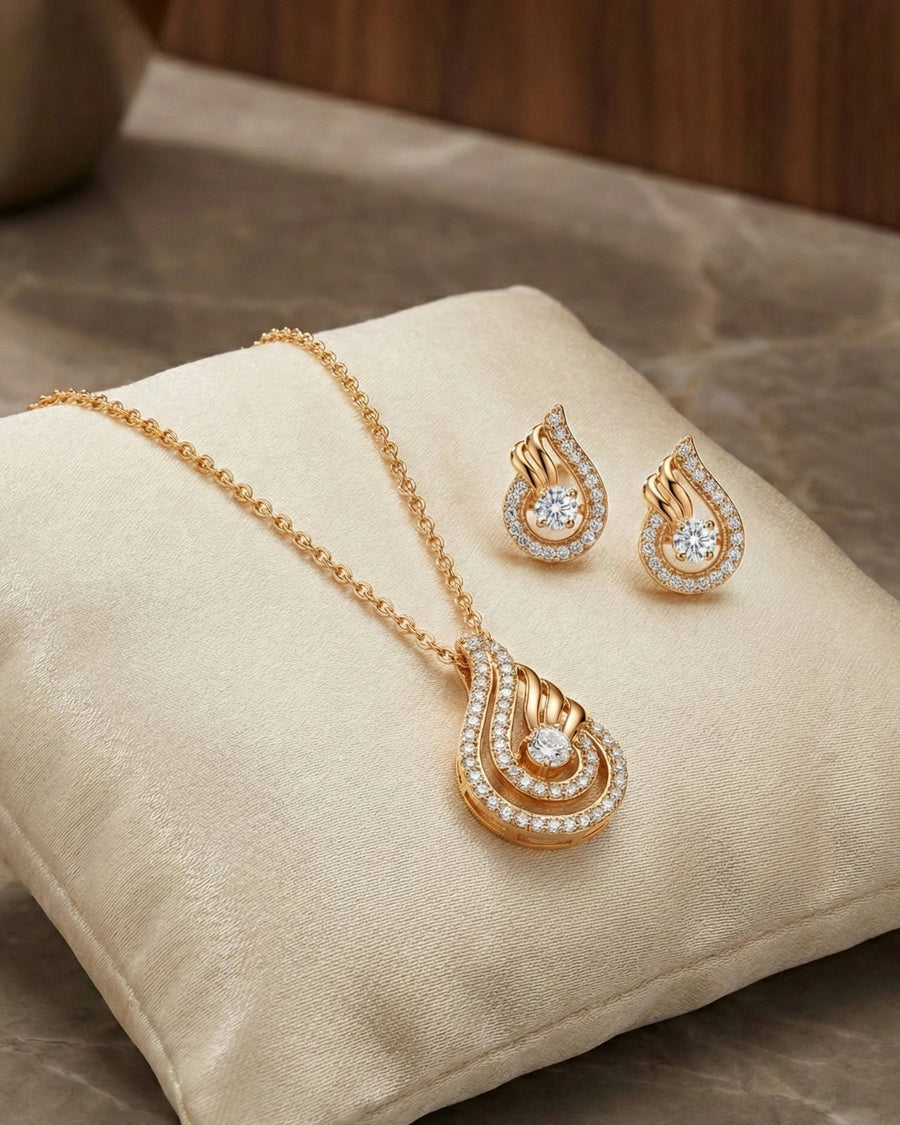 Silvonar 925 Sterling Silver Jewelry Set – [Celestial Teardrop & Swirling Halo Design]