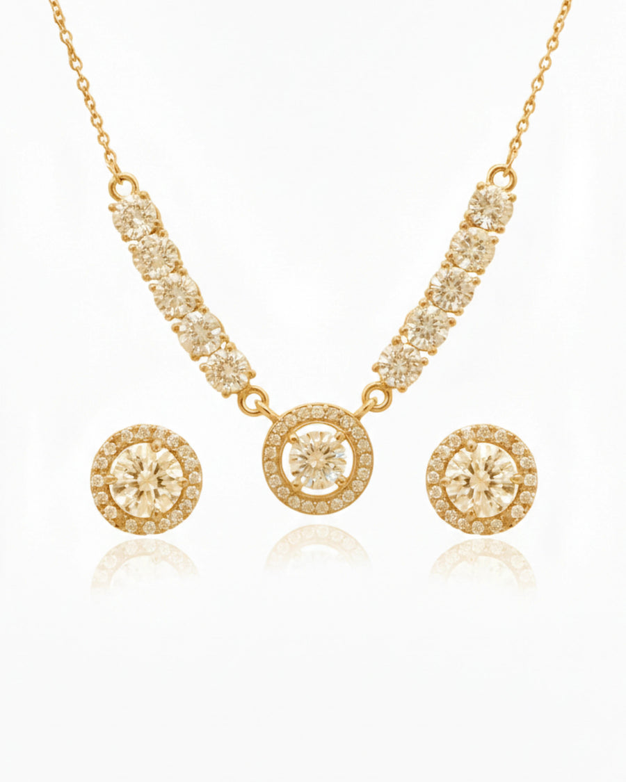 Silvonar 925 Sterling Silver Jewelry Set – [Dazzling Halo & Curved Crystal Bar Design]