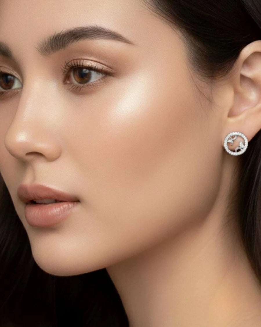Botanical Halo Stud Earrings – 925 Sterling Silver