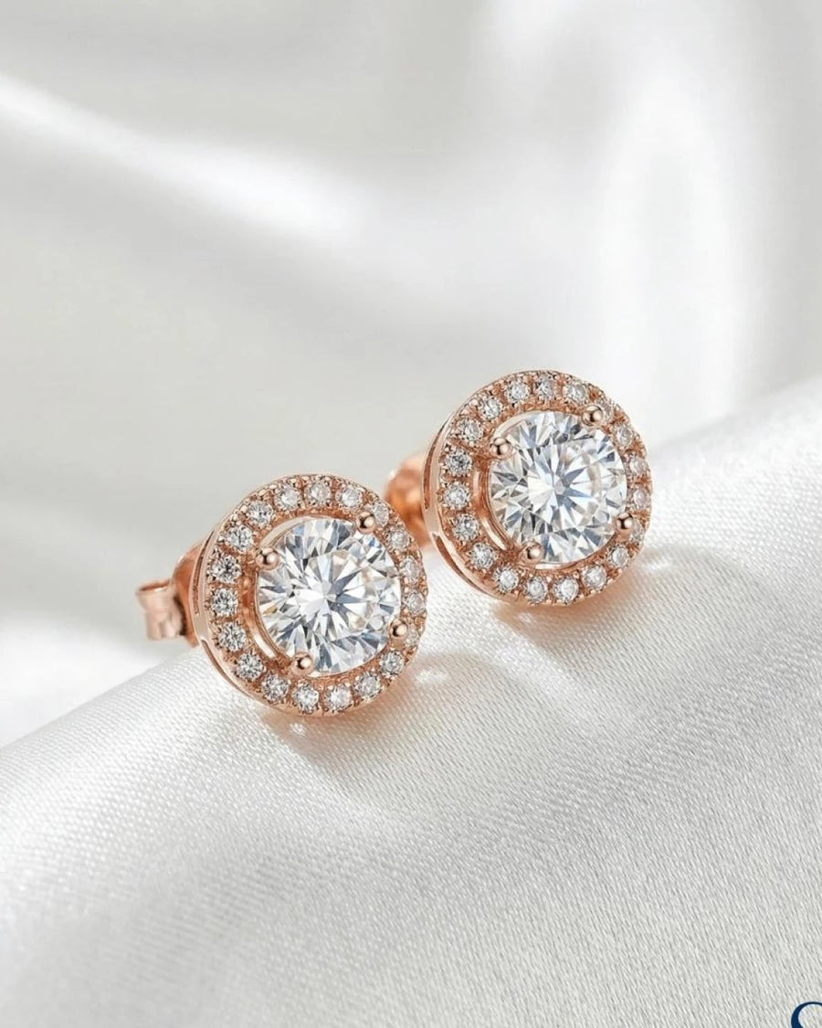 Brilliant Halo Solitaire Stud Earrings – 925 Sterling Silver