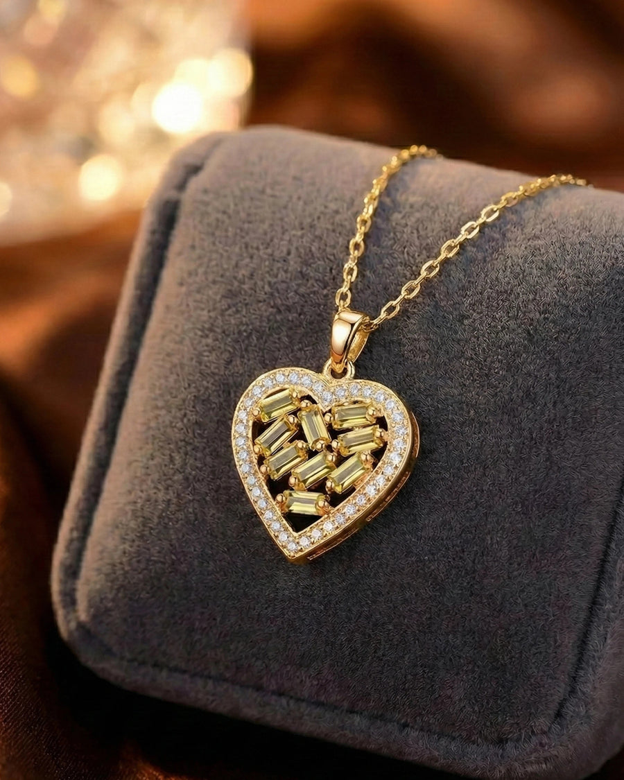 Golden Radiance Heart Mosaic Necklace – 925 Sterling Silver