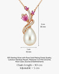 Ruby Bloom Teardrop Pearl Necklace – 925 Sterling Silver Floral Pendant for Women