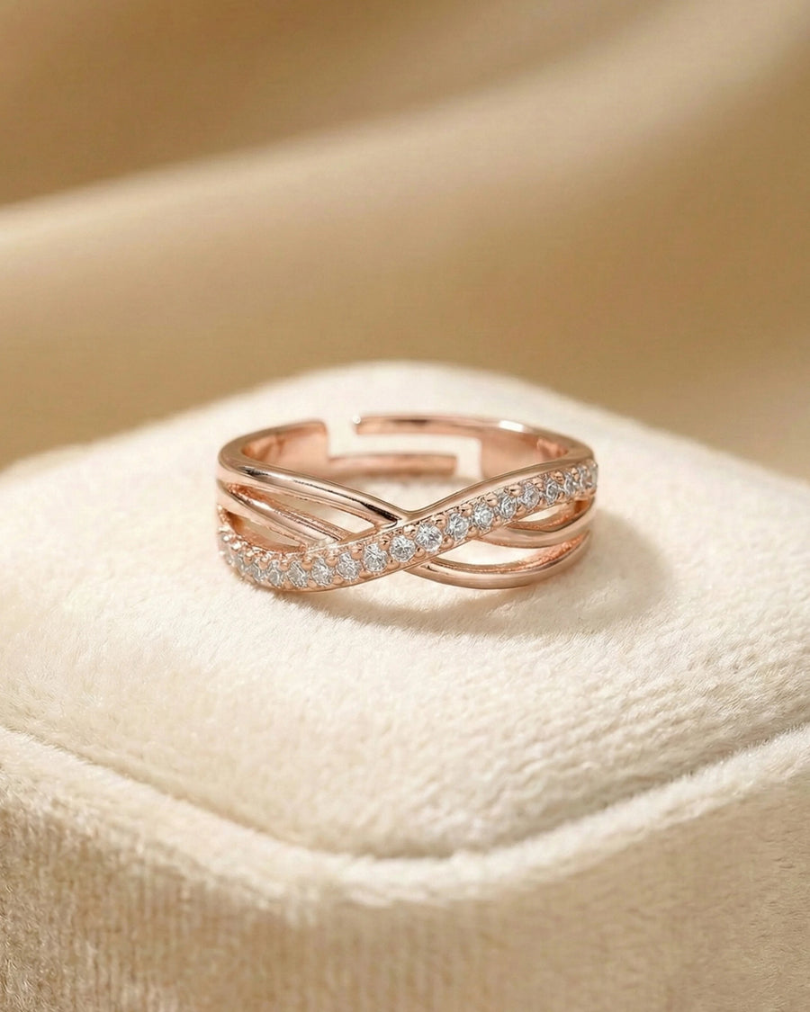 Infinity Cross Pavé Adjustable Band – 925 Sterling Silver