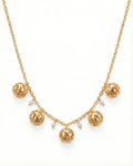 Golden Filigree Globe & Pearl Station Necklace – 925 Sterling Silver