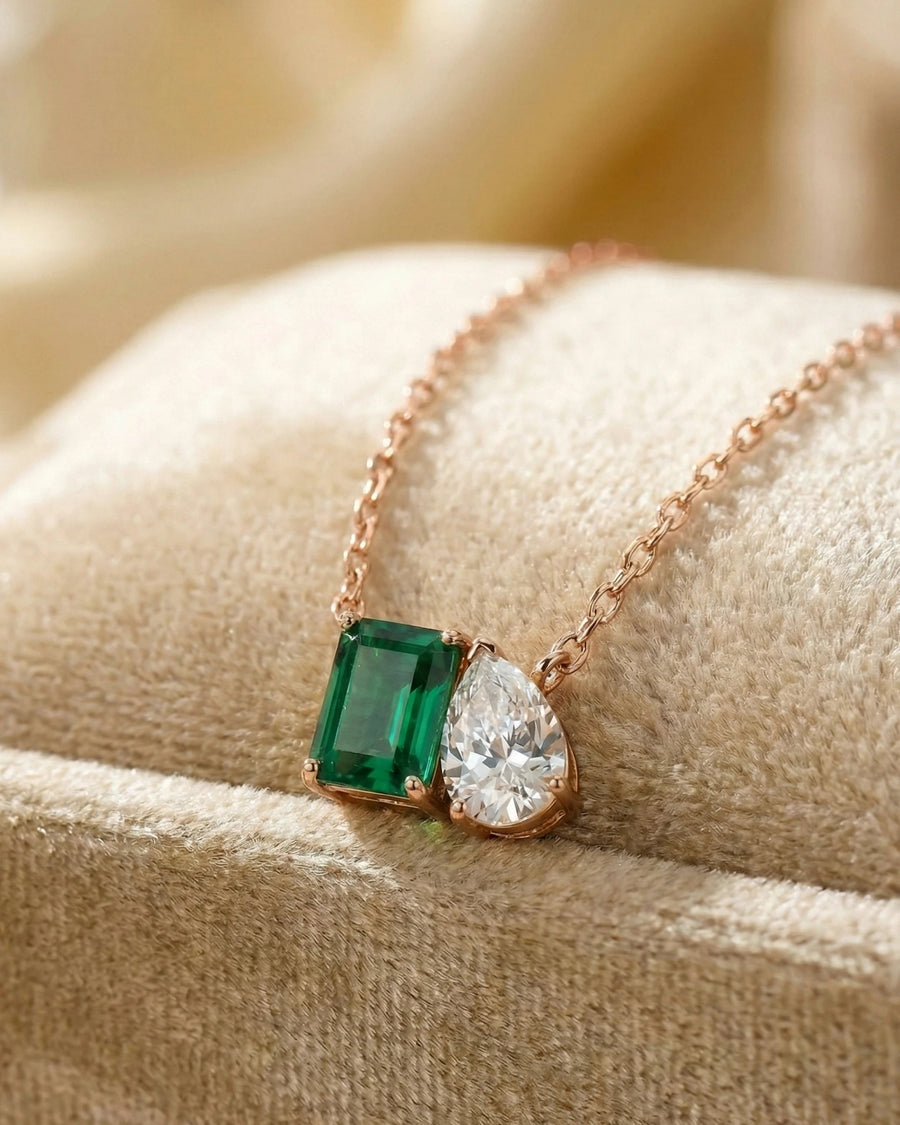Emerald & Pear Brilliance Pendant – 925 Sterling Silver