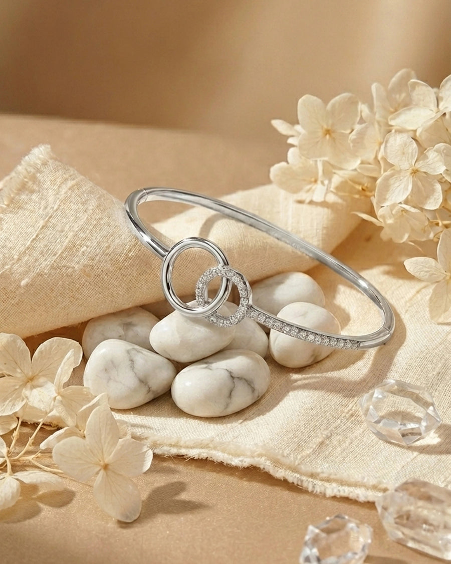 Entwined Unity Halo Bangle – 925 Sterling Silver
