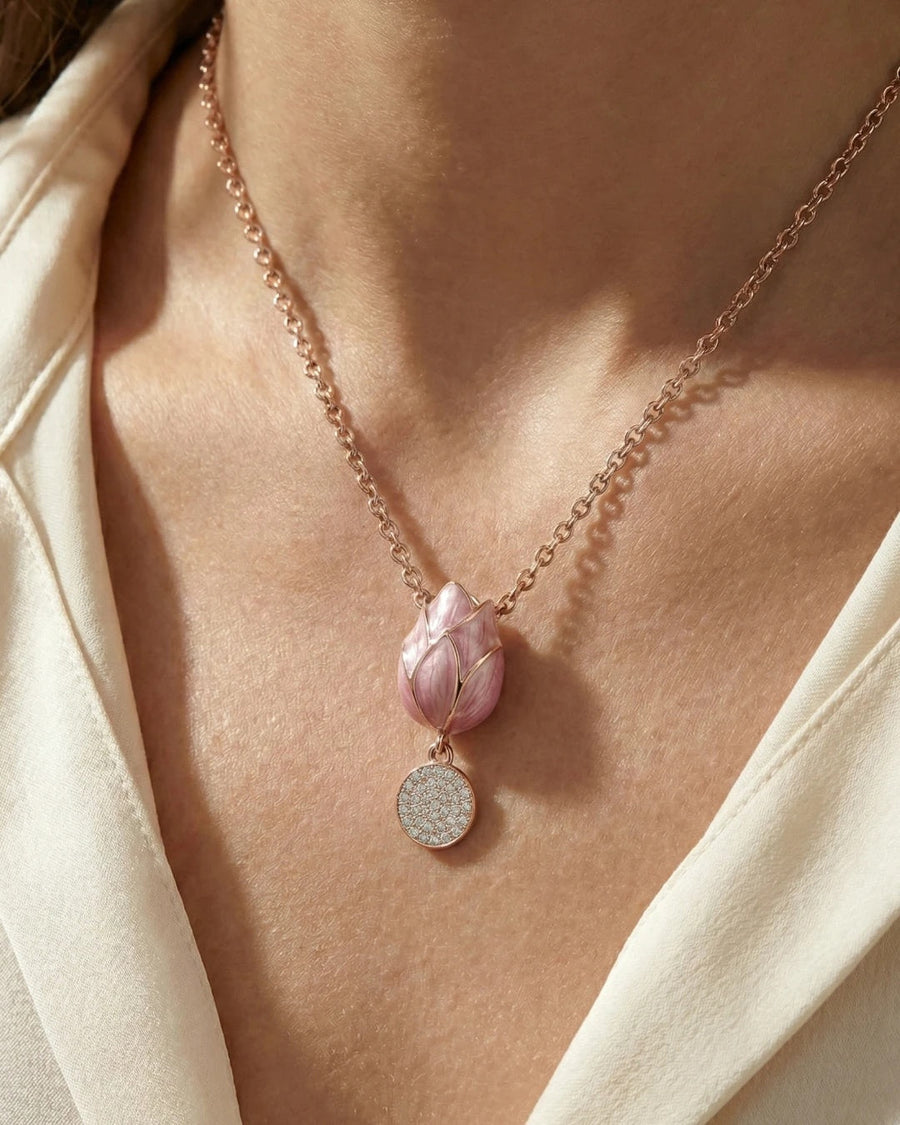 Graceful Tulip Bloom Enamel Necklace – 925 Sterling Silver