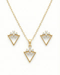 Silvonar 925 Sterling Silver Geometric Triangle & Floral Crystal Jewelry Set – Necklace and Earrings