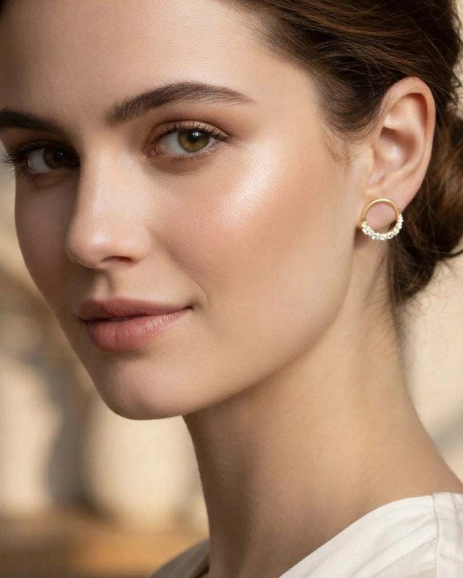 Ethereal Crescent Halo Stud Earrings – 925 Sterling Silver