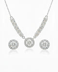 Silvonar 925 Sterling Silver Jewelry Set – [Dazzling Halo & Curved Crystal Bar Design]