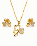 Silvonar 925 Sterling Silver Jewelry Set – [Golden Trinity Clover & Heart Design]