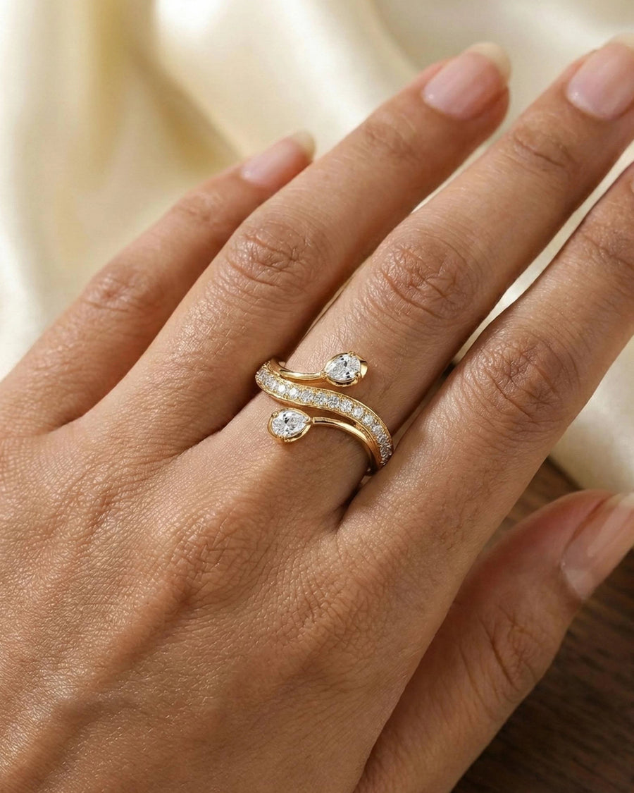 Duo Pear Serenity Wrap Ring – 925 Sterling Silver