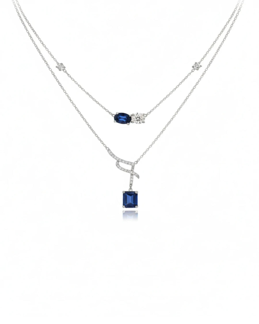 Azure Serenity Double-Layer Necklace – 925 Sterling Silver