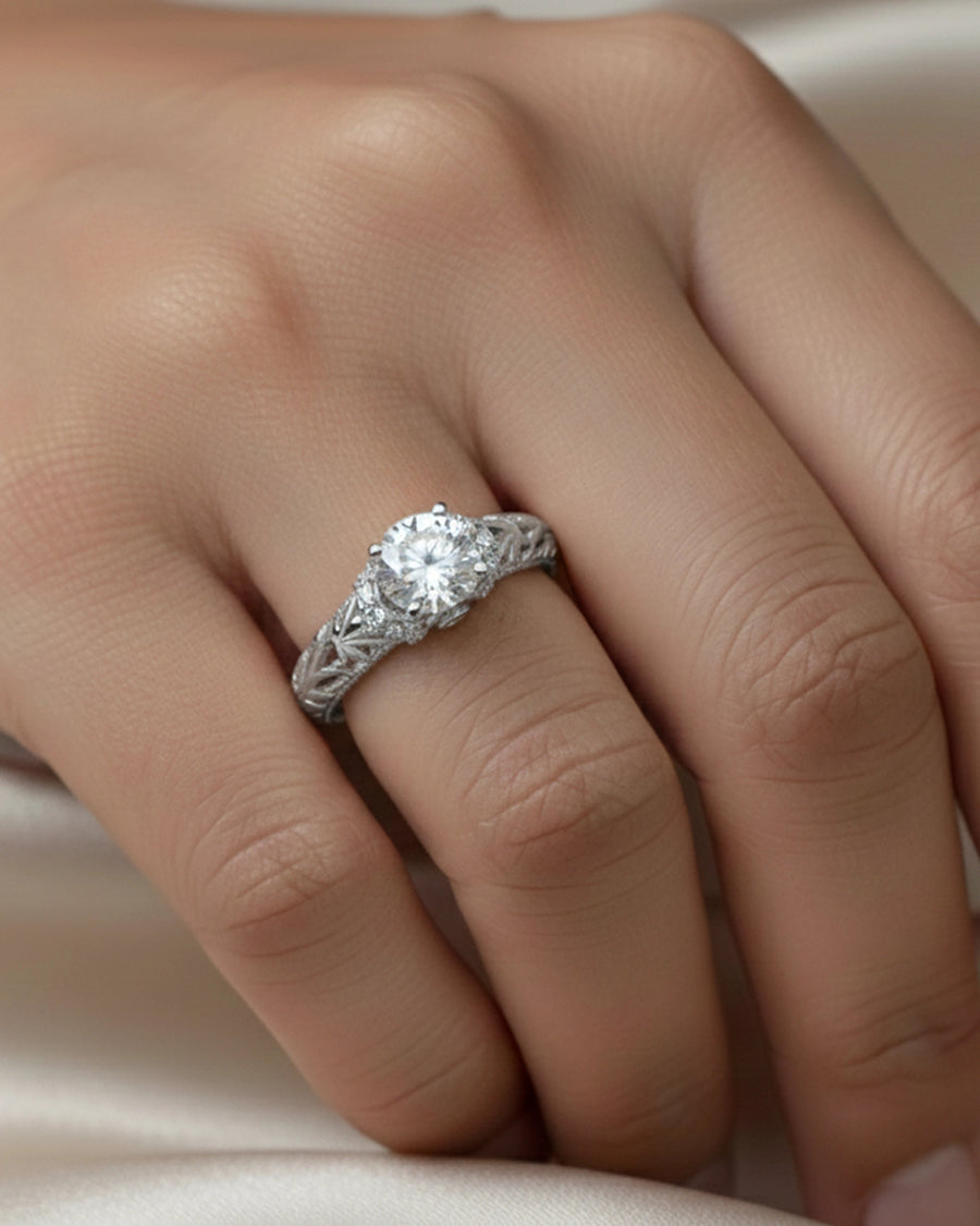 Ethereal Lace Pavé Solitaire Ring – 925 Sterling Silver