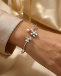 Pearl Floral Bloom Bangle - 925 Sterling Silver Adjustable Bracelet for Women