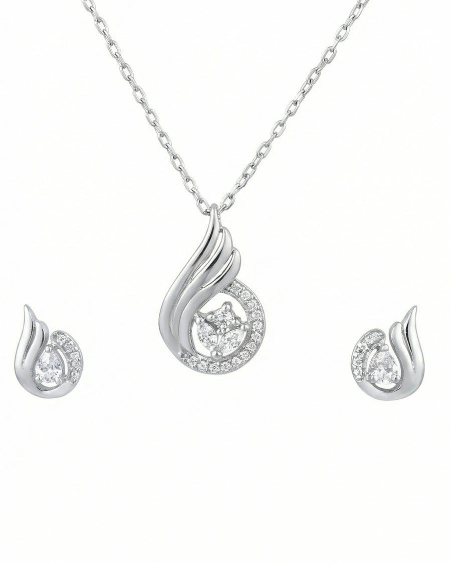 Silvonar 925 Sterling Silver Graceful Teardrop & Marquise Crystal Jewelry Set – Pendant Necklace and Earrings