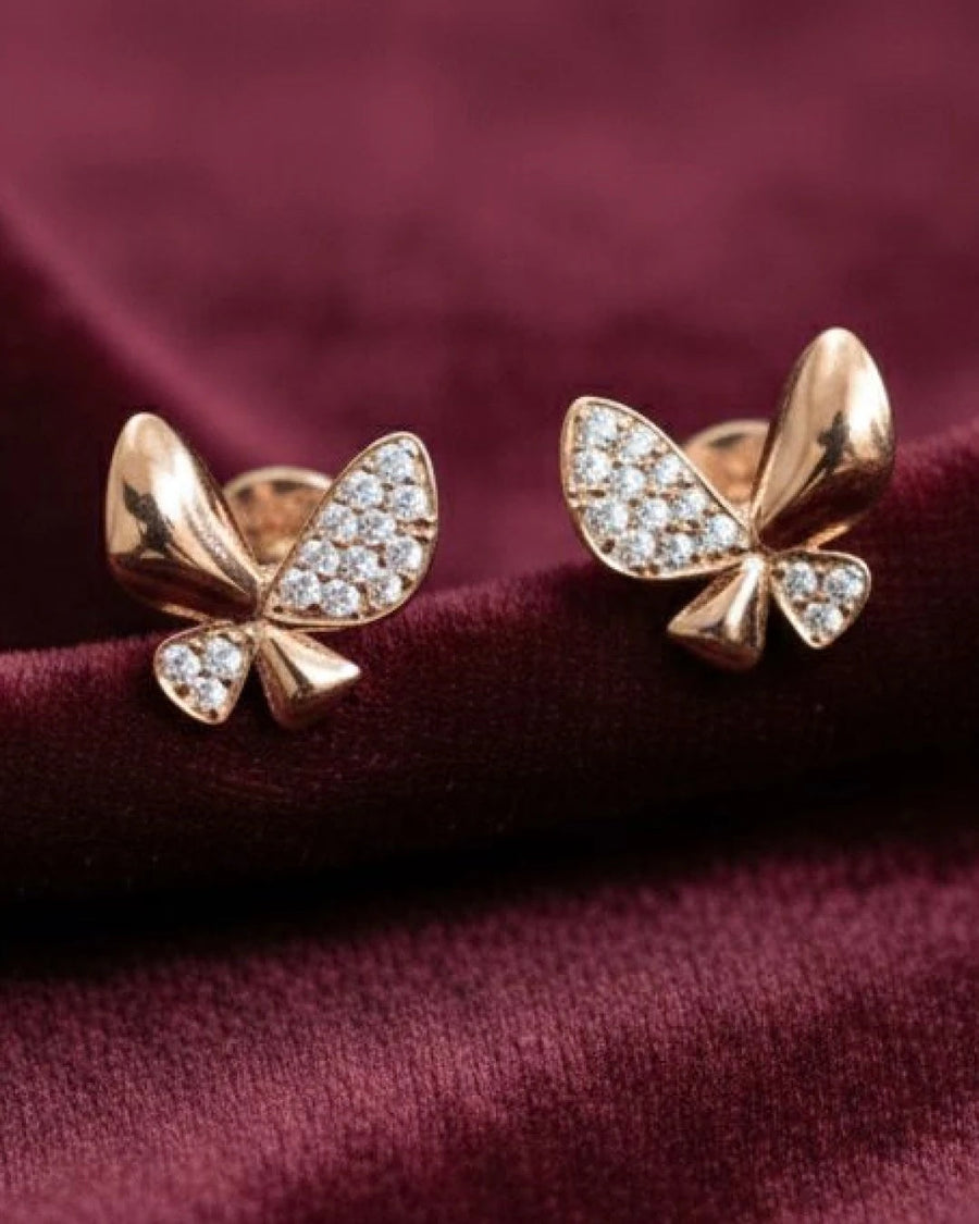 Whimsical Butterfly Pavé Stud Earrings – 925 Sterling Silver