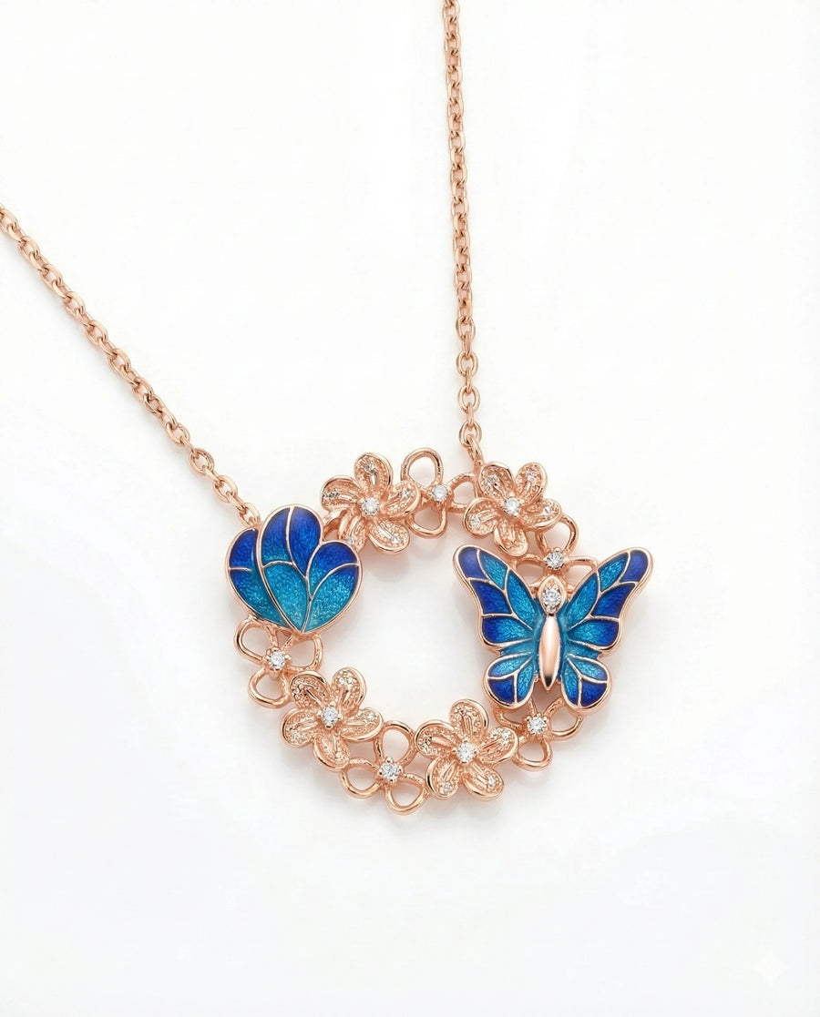 Enchanted Butterfly Garden Wreath Necklace – 925 Sterling Silver
