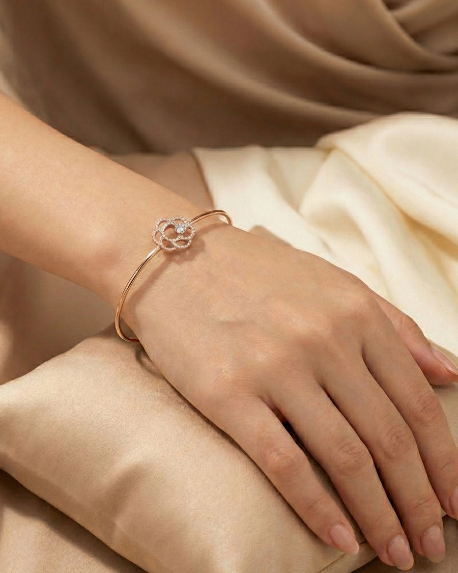 Midnight Rose Filigree Bangle – 925 Sterling Silver