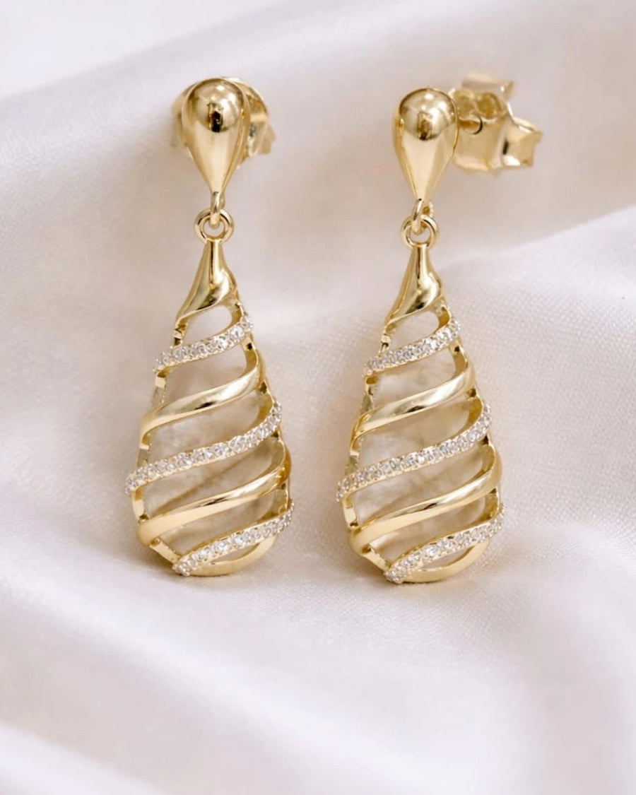 Celestial Swirl Drop Earrings – 925 Sterling Silver Cubic Zirconia Dangle Earrings for Women