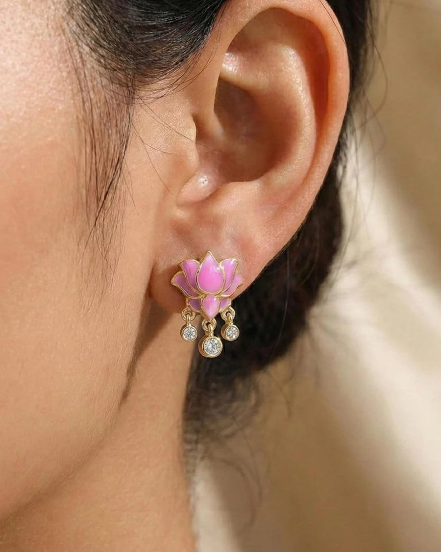 Graceful Lotus Blossom Enamel Studs – 925 Sterling Silver