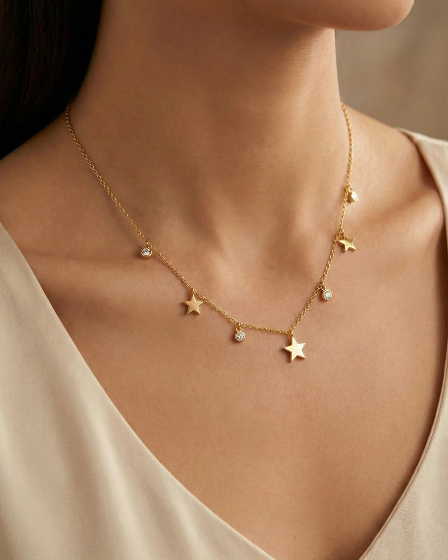 Celestial Stardust Station Necklace – 925 Sterling Silver