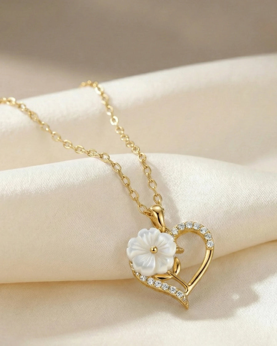 Blooming Heart Pearl Necklace – 925 Sterling Silver