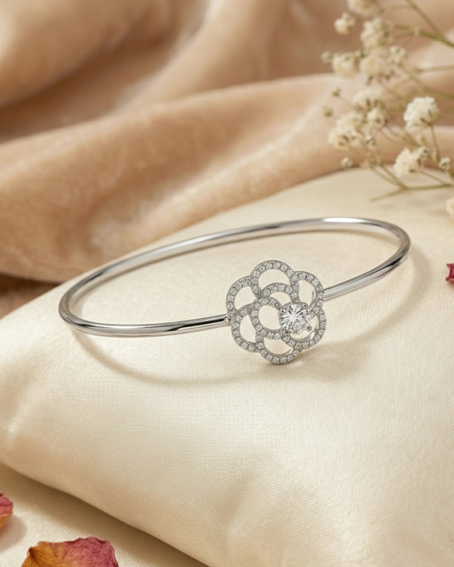Midnight Rose Filigree Bangle – 925 Sterling Silver