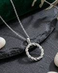 Entwined Halo Pavé Circle Necklace – 925 Sterling Silver
