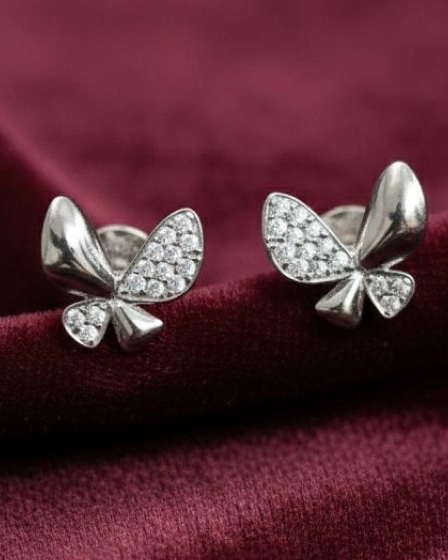 Whimsical Butterfly Pavé Stud Earrings – 925 Sterling Silver