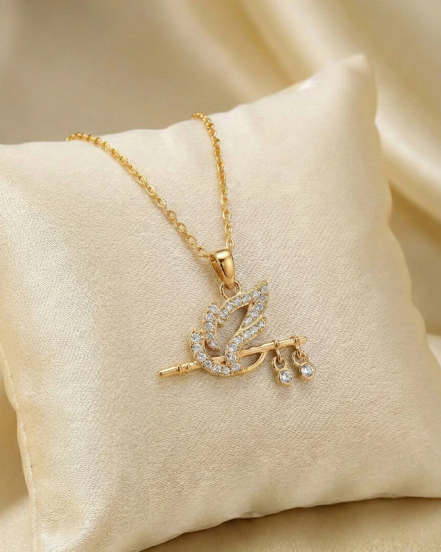 Divine Krishna Flute & Peacock Feather Necklace – 925 Sterling Silver Zircon Pendant