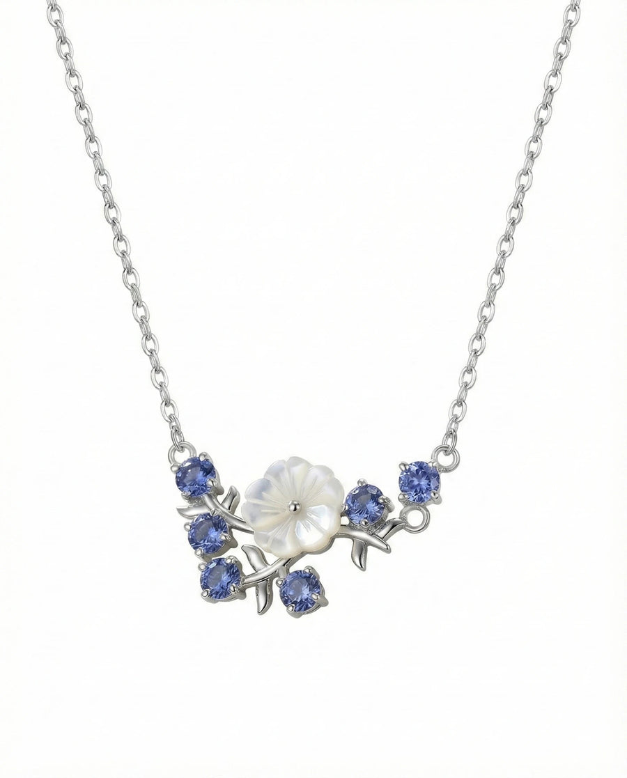 Blooming Pearl & Tanzanite Azure Necklace – 925 Sterling Silver