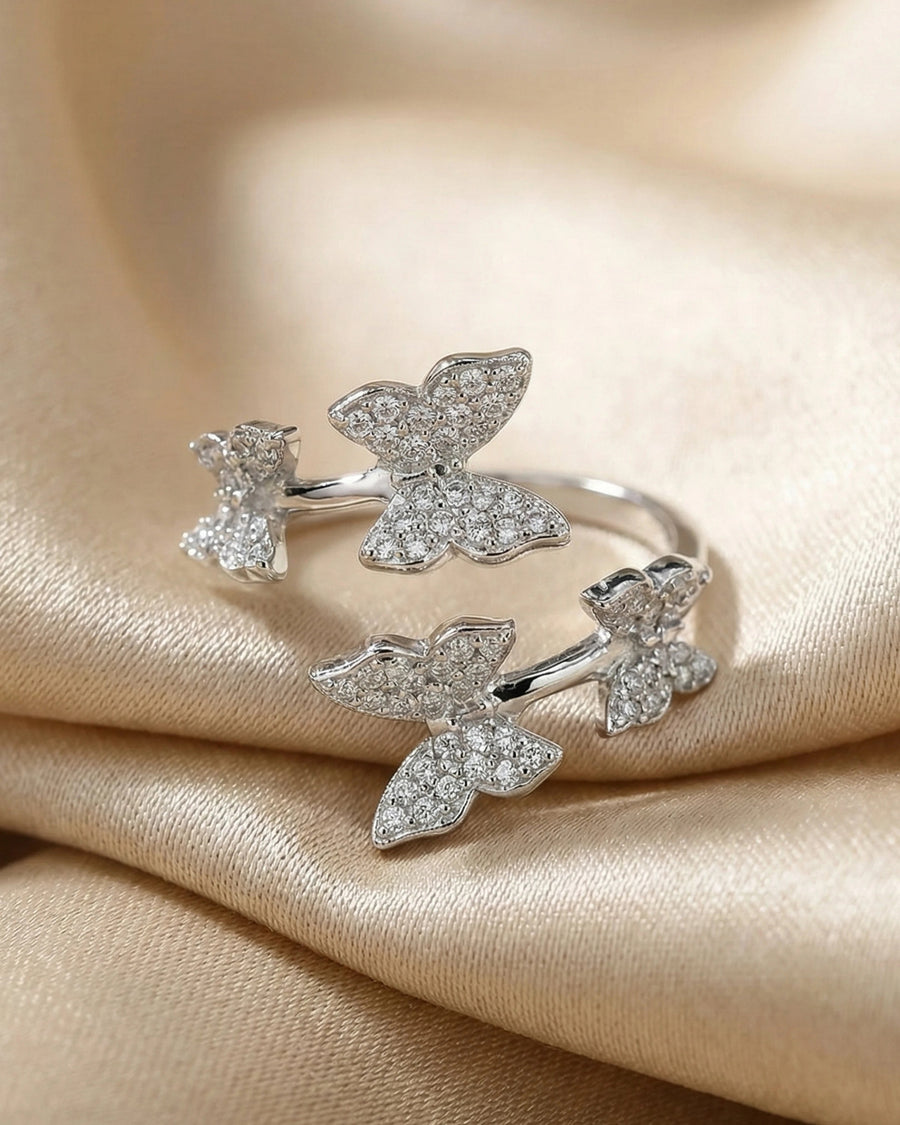 Whimsical Butterfly Meadow Wrap Ring – 925 Sterling Silver