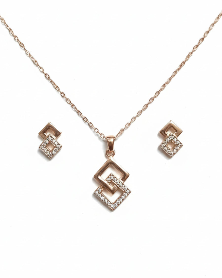 Silvonar 925 Sterling Silver Jewelry Set – [Interlocking Geometric Diamond Design]