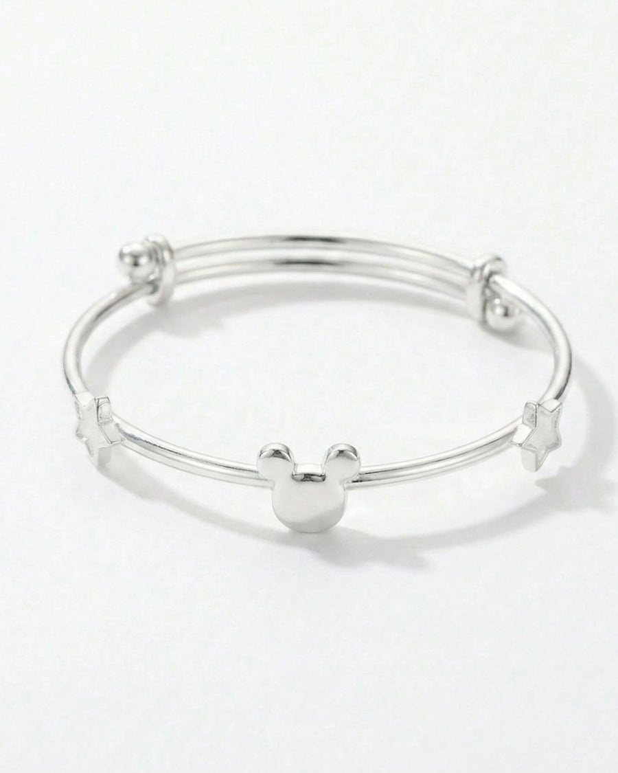 Silvonar 925 Sterling Silver Kids' Bangle – [Magic Mouse & Stars Adjustable Design]