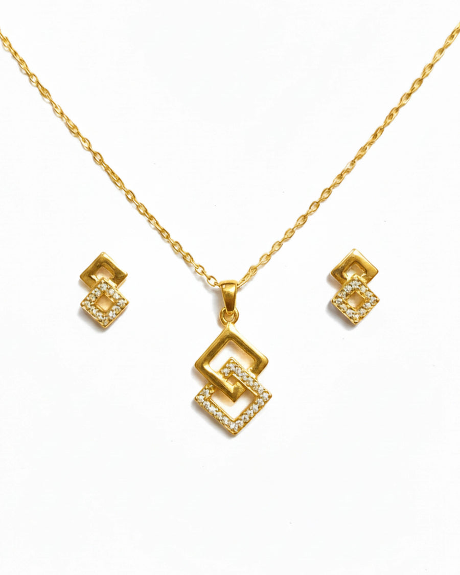 Silvonar 925 Sterling Silver Jewelry Set – [Interlocking Geometric Diamond Design]