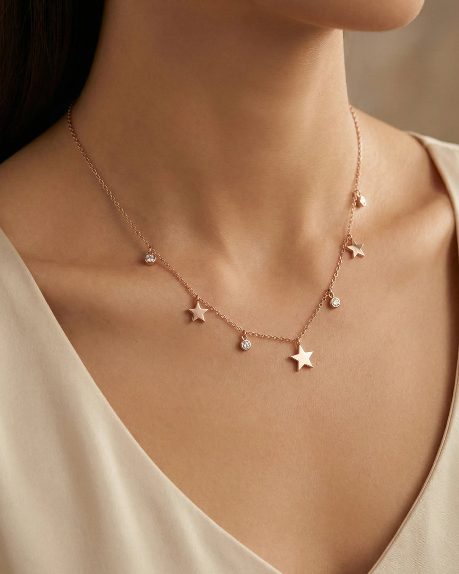 Celestial Stardust Station Necklace – 925 Sterling Silver