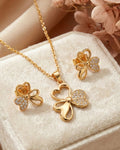 Silvonar 925 Sterling Silver Jewelry Set – [Golden Trinity Clover & Heart Design]
