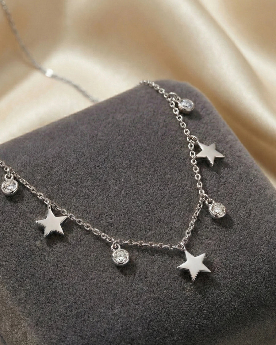 Celestial Stardust Station Necklace – 925 Sterling Silver